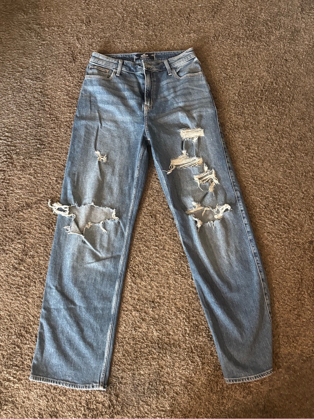 Hollister Distressed Straight-Leg Jeans - Light Blue
